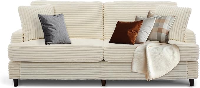 80 Inch Sofa Couch Comfy Love Seat Couches for Living Room Mid Century Modern Oversized Two Seater Couch Plush Corduroy Deep Seat Sofas for Bedroom Small Space Apartment Beige