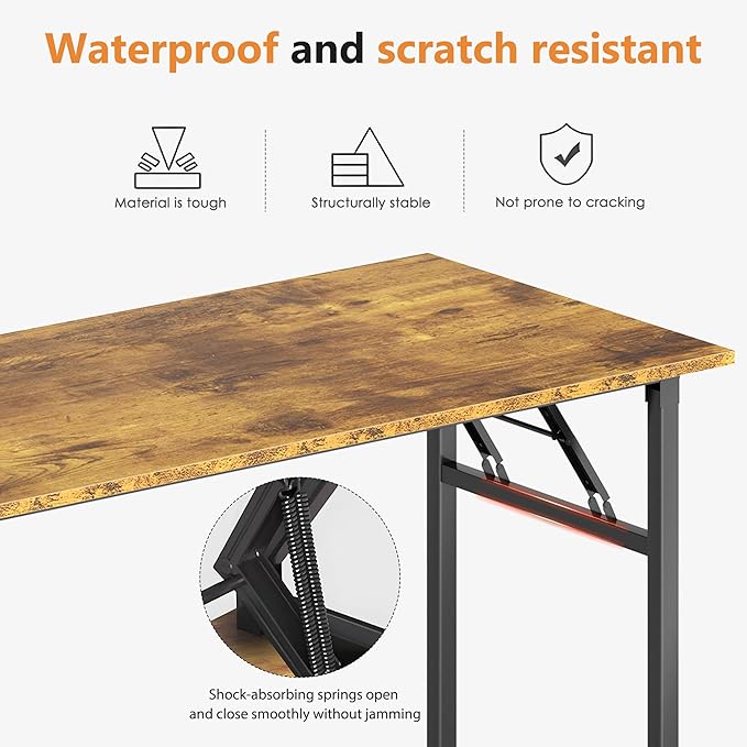 DlandHome Folding Desk Computer Desk 31.5x15.7inch Large No Install Needed Folding Table Workstation for Home Office Brown
