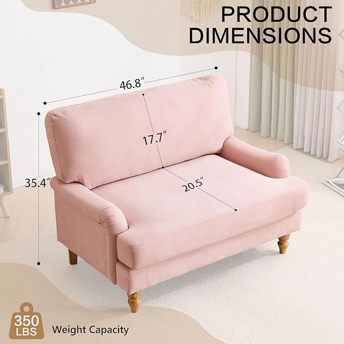 Bezseller Oversized Accent Chair Indoor 46 W Large Upholstered Single Sofa Chair and Wood Legs Big Comfy Armchair Leisure Lounge for Living Room Bedroom Apartment Reading Room(Pink)