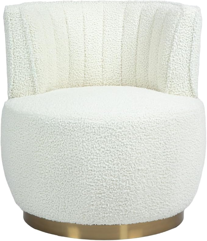 Swivel Barrel Chair White Teddy Modern Accent Chair Round Upholstered Comfy Side Chair Sherpa Chair with Gold Base for Nursery Living Room Bedroom Office Waiting Room Hotel White