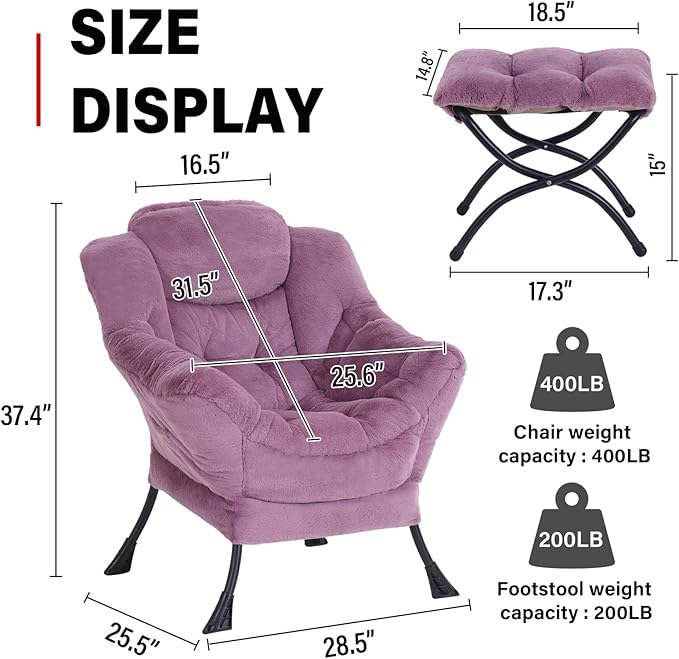 Lazy Chair with Ottoman Modern Accent Chair Contemporary Lounge Leisure Sofa Chair with Armrests Reading Chair and Folding Footstool Set for Living Room Bedroom Office