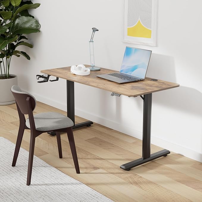 CubiCubi Height Adjustable Electric Standing Desk 55 x 24 Inches Stand Up Table Sit Stand Home Office Desk with Splice Board Rustic Brown Top