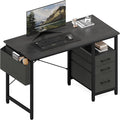DUMOS 39 Computer Desk with Storage Small Home Office Desk with 3 Fabric Drawers &amp Side Pocket Space Saving Writing Desk for Apartment Dorm Gaming Workstation Black