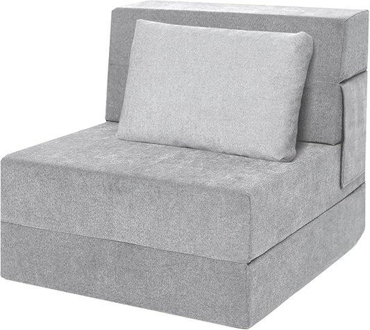 Sofa Bed Foldable Mattress Folding Sleeper Sofa Chair Bed Floor Mattress with Pillow for Living Room Home Office (Light Gray Single)