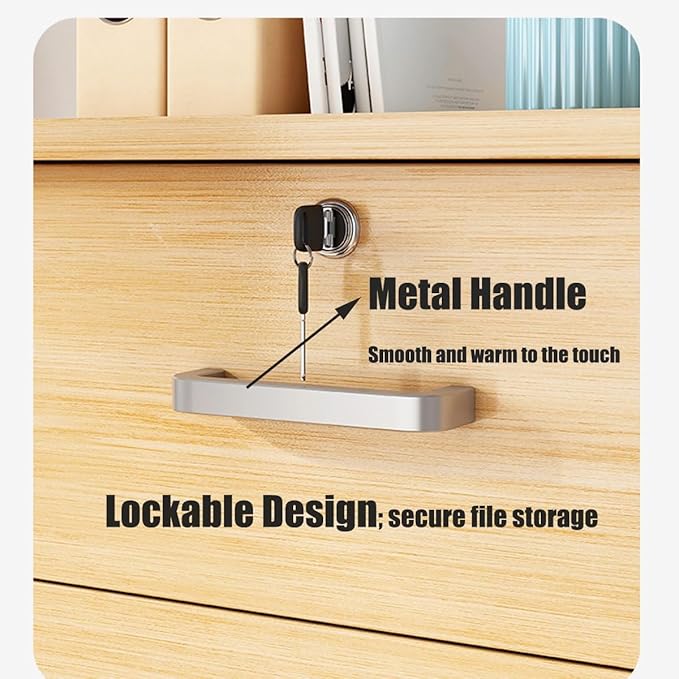 3 Drawer Rolling File Cabinet with Lock Wood Filing Cabinets for Home Office Fits Letter/Legal/A4 Size Files Vertical 23.2 H Wooden Under Desk Filing Cabinet Rustic Brown(White)