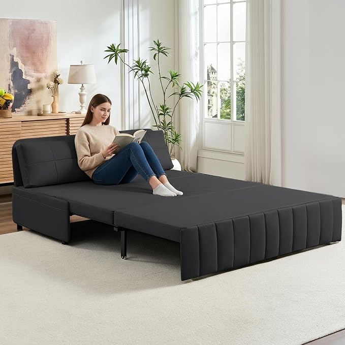 PUREMIND Queen Pull Out Sofa Bed 3 in 1 Convertible Sleeper Sofa Couch with Pull Out Bed Modern Armless Loveseat Couches Foldable Sleeper Couch Bed for Living Room Guest Room