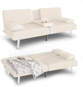 YESHOMY Futon Sofa Bed Futon Couch with Adjustable Backrest Convertible Sleeper Sofa with Removable Armrests Loveseat in Corduroy with 2 Cup Holders for Living Room Apartment (Beige)