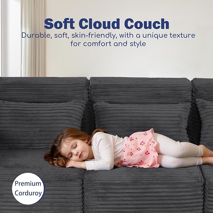 77 Cloud Sectional Boneless Loveseat Couch in a Box Modular Small Sofa with Deep Comfy Seat for Living Room Bedroom Apartment or Home Office No Assembly NeededCorduroy Gray