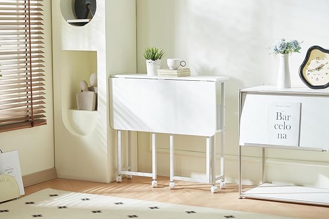 Mobile Small Rolling Computer Desk Folding Laptop Cart Table with Wheels Portable Foldable Desk for Small Spaces Compact Rolling Office for Couch Bed Study Home (White31.5L × 22.9W × 29.53H)