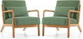 Mid Century Modern Accent Chair Set of 2 Upholstered Chair for Living Room Accent Chair with Lumbar Pillow Solid Wood Frame Reading Chair Armchair for Bedroom Small Spaces Green