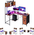 VEVOR L-Shaped Gaming Desk with LED Lights 62.2-inch Reversible Corner Computer Desk with Power Outlets Movable CPU Stand &amp Storage Drawers Modern Stylish PC Gaming Table for Home Office