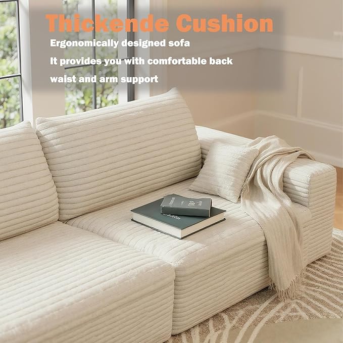 108 L-Shaped Sectional Corduroy Boneless Couch with Chaise Modern Modular Couches for Living Room Apartments Upholstered Cloud Sofa with Deep Seat No Assembly Required (White Left Facing Chaise)