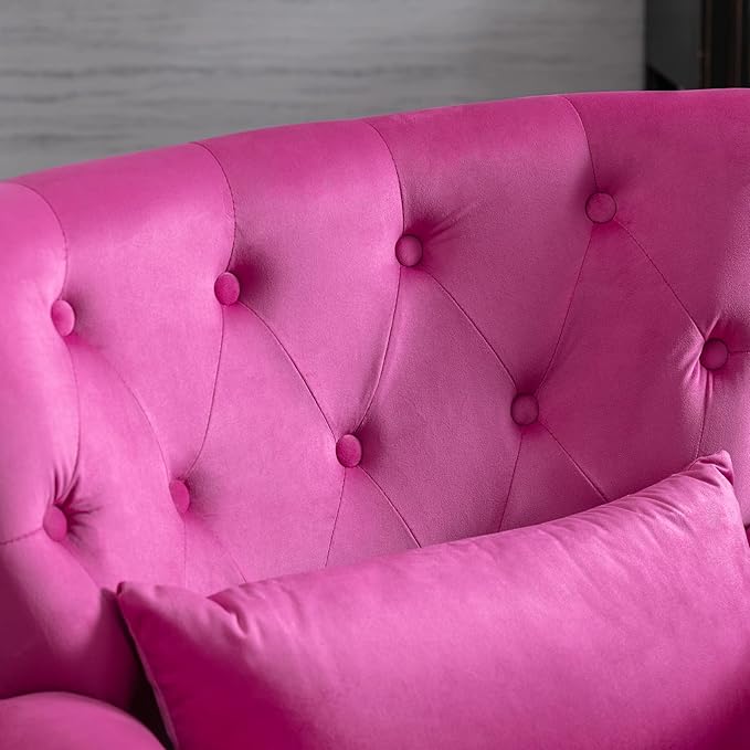Accent Reading Arm Chairs Set of 2 for Living Room Bedroom Midcentury Modern Comfy Corner Sofa Chair Wingback Waiting Room Club Chair with Button Tufted Back &ampLumbar Pillow Velvet Rose