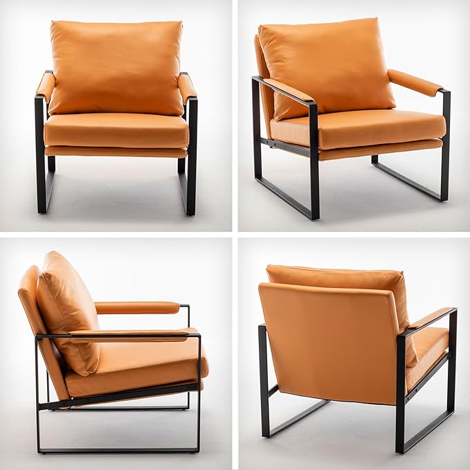 UNICOO Faux Leather Metal Frame Accent Chair - Modern Accent Chairs for Living Room Bedroom or Office - Armchairs Living Room Chairs Leisure Chair Reception Chair (ZKL-239K-CM Hermes Orange)