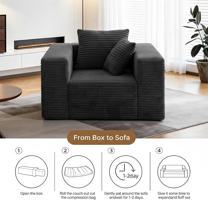 Single Cloud Sofa High Backrest Wider Armrest Memory Foam Boneless Couch Comfy Faux Fur Pillowed Single Seater No Assembly for Small Spaces Bedroom Dorm Office（Dark Gray）