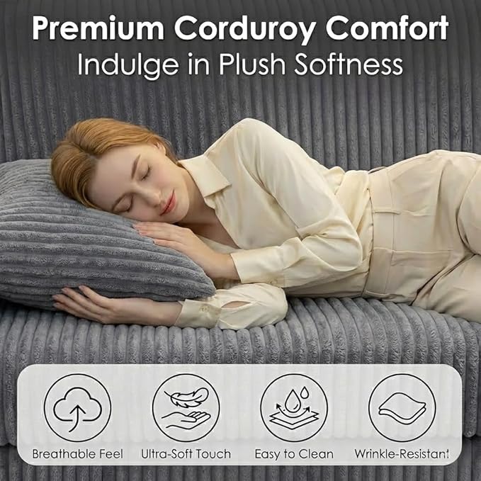81 Modular Sectional Sleeper Sofa with Pull Out Bed L Shaped Couch with Storage Seat Convertible Sectional Couches for Living Room Corduroy Grey
