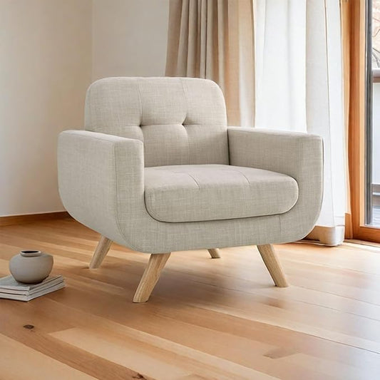 Rosevera Elena Contemporary Accent Armchair with Linen Upholstery Living Room Furniture Pearl