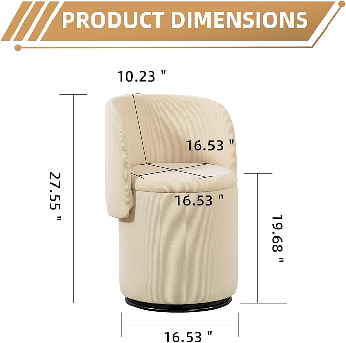 Round Vanity Chair with Storage &amp Cat Bed Stool Upholstered Small Swivel Accent Chair with Hidden Storage Makeup Barrel Chair for Bedroom Living Room (Stripes)
