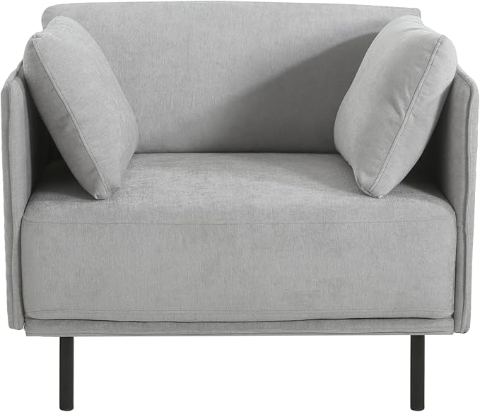 Christopher Knight Home Pauls Vintage Lounge Chair with 2 Side Pillows Upholstered Fabric Accent Chair Living Room Home Office Plush Seating Solid Wood Frame and Steel Legs Gray