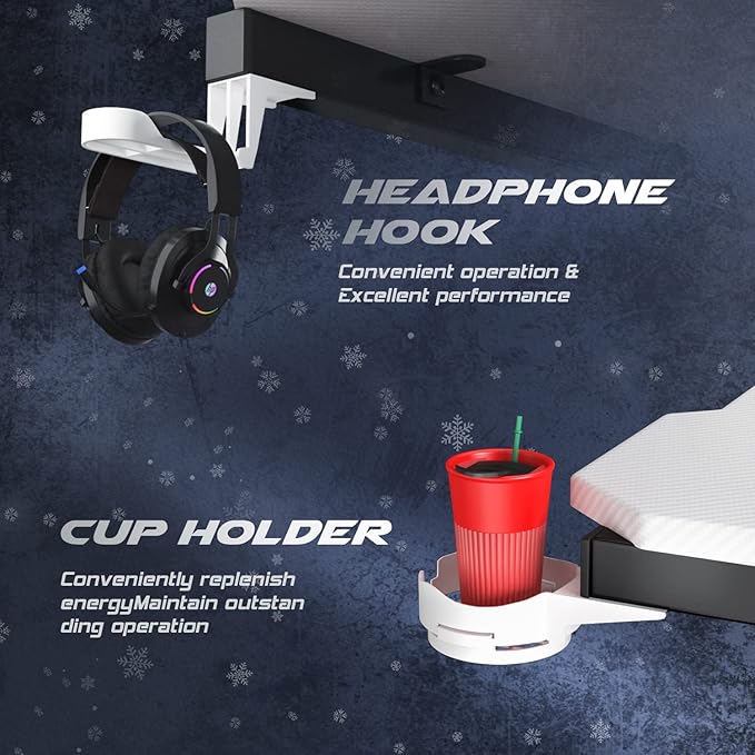 Homall Gaming Computer Desk with Carbon Fiber Surface Gaming Table Z Shaped Pc Home Office with Cup Holder&ampHeadphone Hook(44 in White)