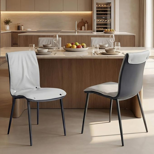 PU Leather Dining Chairs Set of 2 Waterproof Ergonomic Accent Chairs with Removable Cushions Sturdy Metal Legs Space-Saving Side Chairs for Small Kitchen Dining Room Living Room &amp Vanity