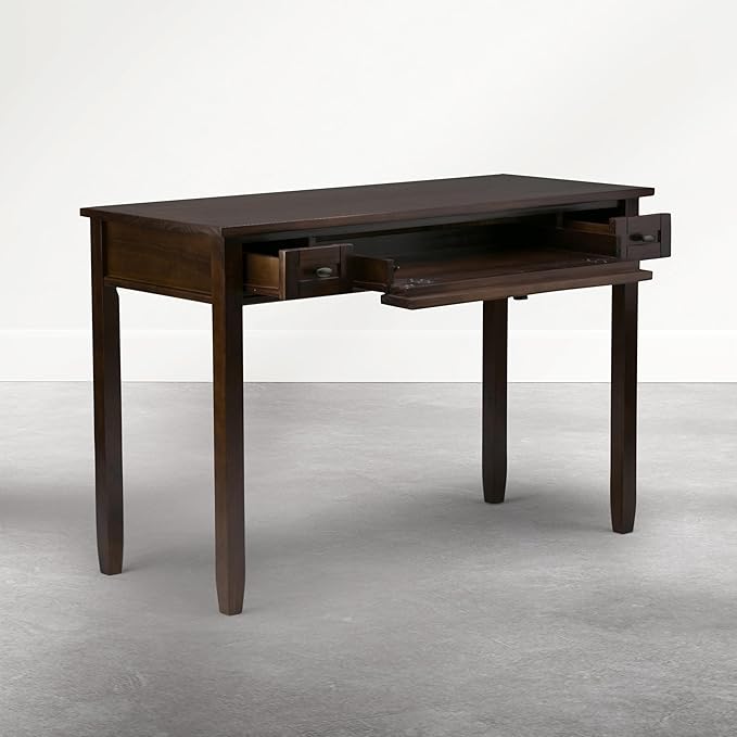 SIMPLIHOME Warm Shaker Desk - 48 Inch Wide Solid Wood Writing Desk in Mocha Brown Transitional Home Office Computer Table for Workspace or Study with Flip-Down Keyboard Tray and 2 Drawers