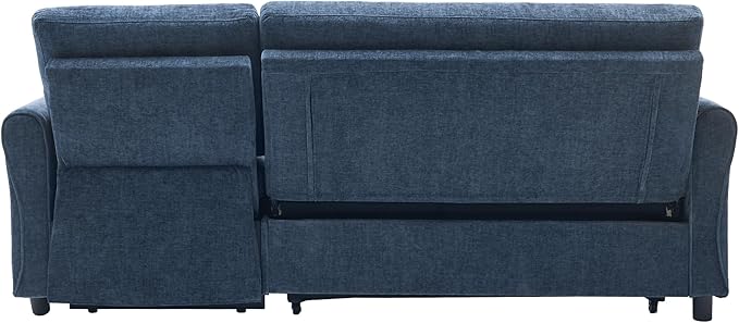 Merax 2-in-1 Convertible Sofa Bed &amp Recliner Sofa 82 3-Seater Sofa Pull-Out Sleeper Sofa 3 Level Adjustable Backrest Reversible Left/Right with USB Charging Ports Easy to Assemble (Blue)