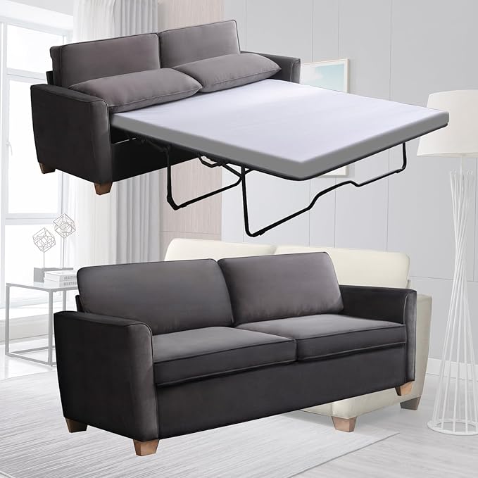 ijuicy Full Size Pull Out Couch Pull Out Sofa Bed with Foam Mattress Velvet Sofa with Pull Out Bed 2-in-1 Sleeper Couch Bed for Living Room Apartment Small Spaces (Dark Grey)