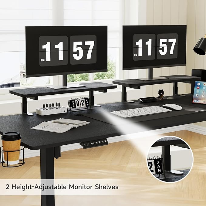 71 x 24 Inches Electric Standing Desk with 2 Monitor Shelves Adjustable Computer Desk from 28-46'' Sit to Stand UpHome Office Desk with Memory Controlller for Workstations Black