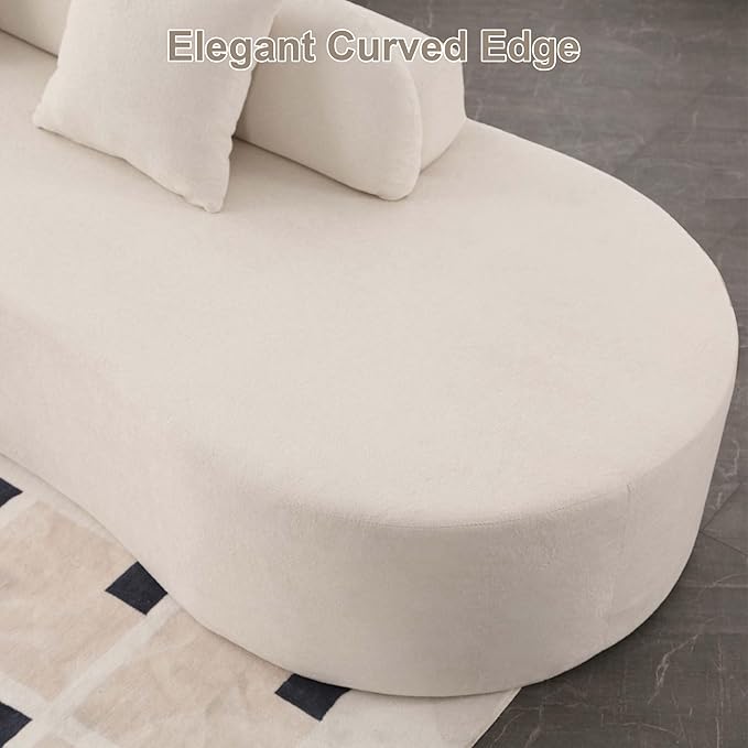 130.5” Oversized Curved Sectional Sofa Modern Cloud Curved Couch Boneless Compression Sofa with 3 Pillows for Living Room Apartment Office No Assembly Required Terrycloth Fabric Beige