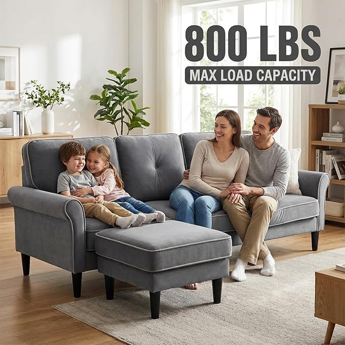 Sofas for Living Room 83 Velvet Sectional Couch with Moveable Ottoman Midcentury Modern Small Sectional Couch L Shape Sofa &amp 2 Seater Couches for Living Room Apartment Bedroom Grey