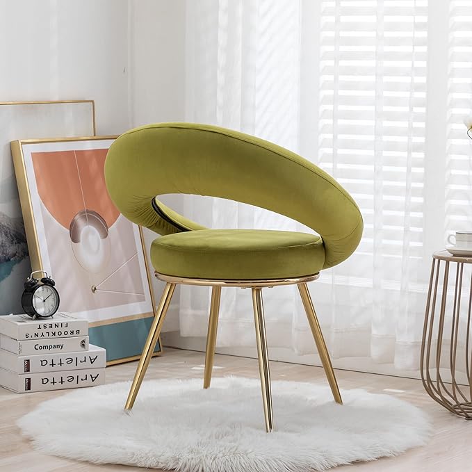 Olive Green Velvet Modern Accent/Conversation Lounge Chair with Gold Plated Legs Unique AppearanceSuitable for Office Lounge Living Room