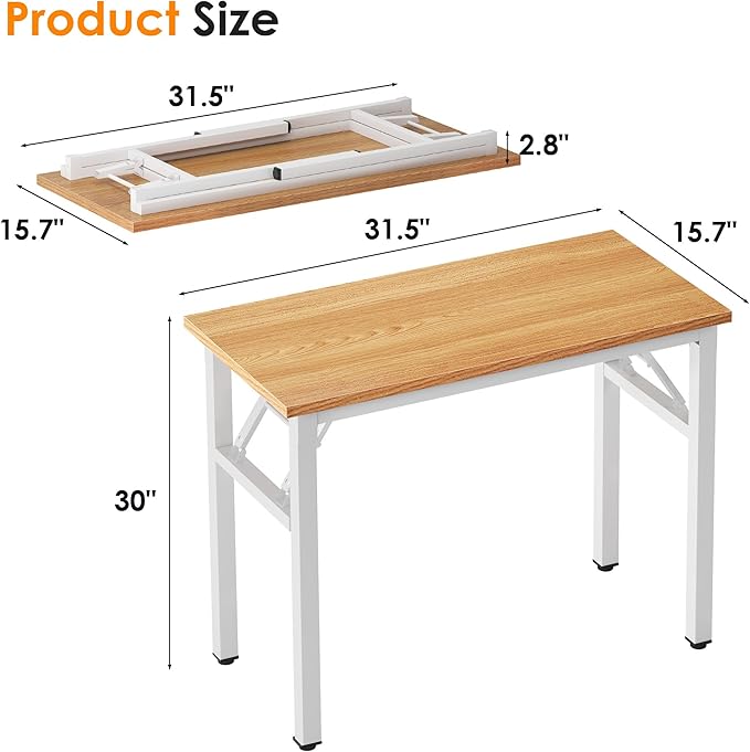 Need Folding Computer Desk - 31.5 Inch Foldable Office Writing Work Study Kids Student Teacher Home Bedroom Table for Small Space Teak White