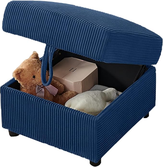 Small Storage Ottoman Sqare Footrest Bench Stool for ApartmentBedroomLiving RoomBonus Room and Compact Spaces. (Blue Ottoman)