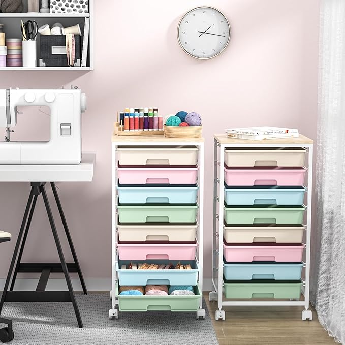 Rolling Storage Cart with DrawersUtility Cart With 8 Drawers and Wooden TabletopRolling Drawer CartStorage Drawer Cart for Living RoomClassroomBedroomBathroomDormOfficeRainbow