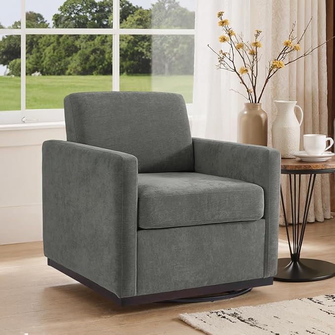 Swivel Barrel Accent Chair Mid Century Modern Arm Chair for Living Room Bedroom Comfy Club Reading Lounge Sofa Corner Chairs for Adults (Chenille Dark Grey Set of 2)
