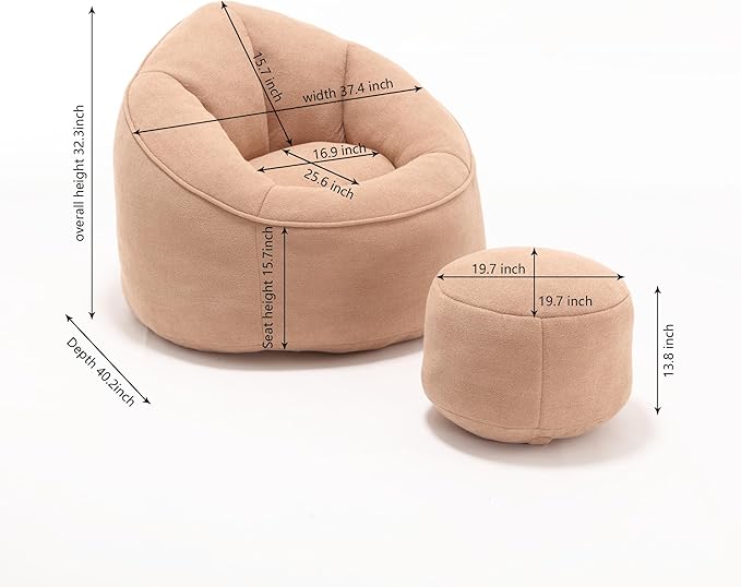 Small Bean Bag Chairs for Adults Single Sofa Chair with Ottoman Footrest Bean Bag Couch for Teens with Foam Filler Included Comfy Soft Lazy Sofa for Small Space/Living Room/Bedroom/Study