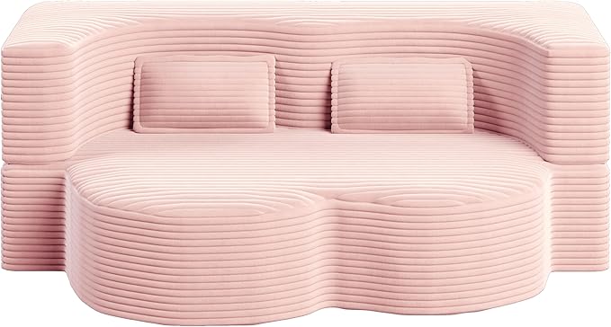 2 in 1 Folding Floor Couch Sofa Bed with 2 Pillows Convertible Sleeper Sofa Modern Full Mattress for Living Room Guestroom Plush Corduroy Floor Sofa BedNo Assembly RequiredBaby Pink
