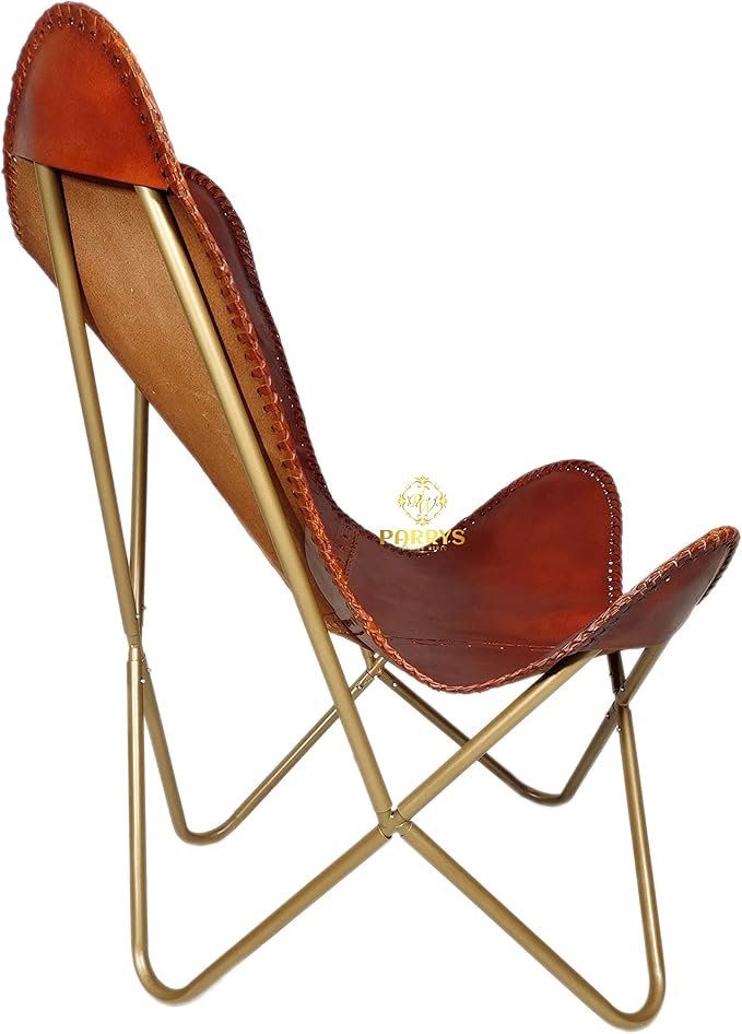 Butterfly Chair - Indian Handmade Brown Leather Butterfly Chair for Home and Office - Iron Stand Leather Office Chair – Comfortable Chair