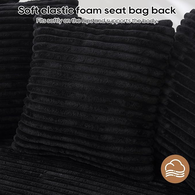 Fefances Spacious Two-Section Left-Oriented Modular L-Shaped Corduroy Sectional Couch for Living Spaces 111 Upholstered Convertible Chaise Sofa &amp Chaise Lounge with Daybed FunctionalityBlack/R.