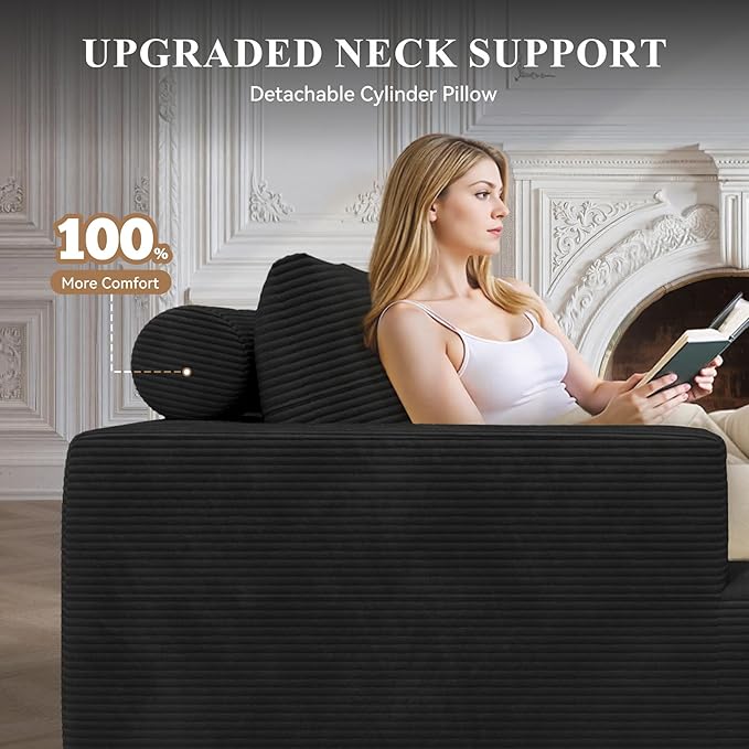 134 Boneless Couches for Living RoomLarge U-Shaped Modular Sectional Sofa with Convertible OttomanModern Cozy Cloud Couch in a BoxSponge Compression Deep Seat Sofas with ChaiseBlack1pcs