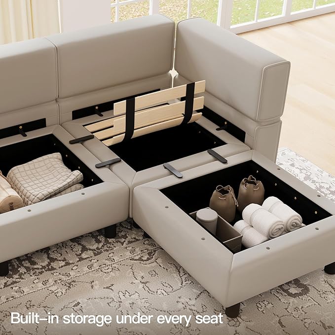 Belffin Modular Sectional Sofa U Shaped Sectional Couch with Reversible Chaises Velvet Modular Sofa with Storage Seat Grey