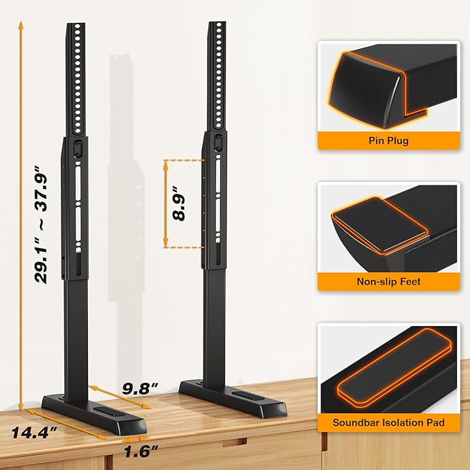 5Rcom Table Top TV Stand Universal TV Stand for 35-88 Inch with Height Adjustment TV Mount Stand Up to 150lbs for Curved Flat TVs with Cable Management Black