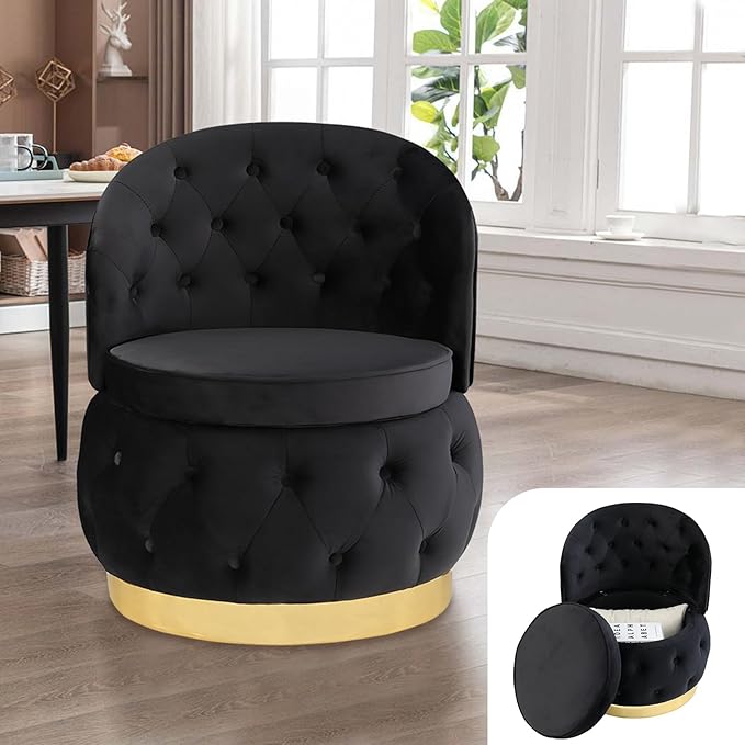 Accent Chair Barrel Chair with Storage Function Round Armchair Small Accent Chair Comfy Tufted Button Cushion for Living Room Bedroom Office