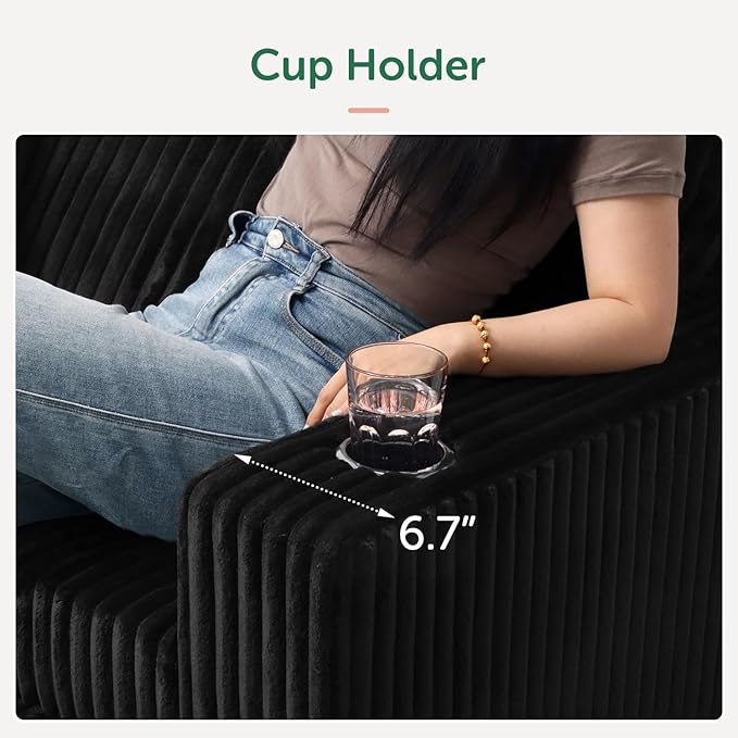 52” 3-in-1 Convertible Pull-Out Sofa Bed Sleeper Loveseat with Built-in Cup Holders Reclining Backrest Pet-Friendly Corduroy Sofa for Small Space - Black