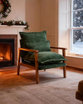 Karl home Midcentury Accent Chair for Living Room Chenille Upholstered Lounge Armchair with Lumbar Pillow Ruffle-Designed Cozy Reading Chair with Wood Legs Dark Green