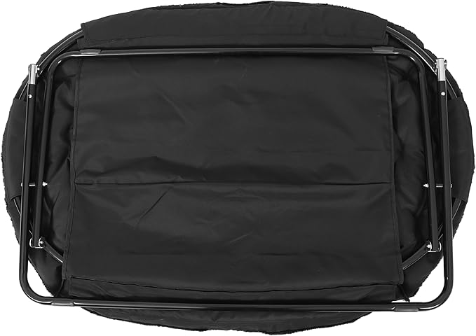 BizChair 56 Portable Folding Double Saucer Chair in Black Faux Fur with a Black Steel Frame for Dorm Living Room or Bedroom