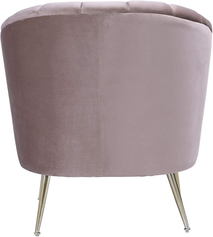 Manhattan Comfort Rosemont Velvet Accent Armchair Scalloped Chair with Mid-Century Modern Shell-Style with Wraparound Back Vertical Channeling Ideal for Living Room Use Set of 1 Blush