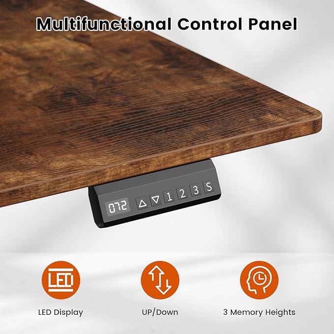 REAHOME Electric Standing Desk with Drawers 47 x 24 Inches Height Adjustable Sit Stand Desk with Storage 3 Memory Preset Home Office Computer Desk Printer Cabinet Cable Management Rustic Brown