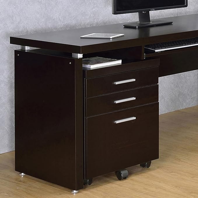Brown Mobile File Cabinet with 3 Drawers 5 Wheels Rectangular Wood Portable Filing Cabinet Traditional for Office Study Room